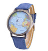 World Map Denim Fabric Watch